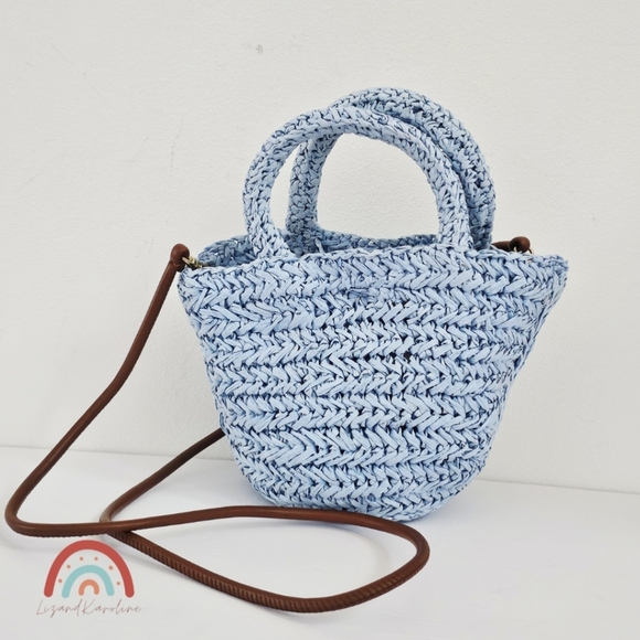 New! J. Crew Small Malta Handwoven Straw Bag with Leather Strap - Picture 4 of 12